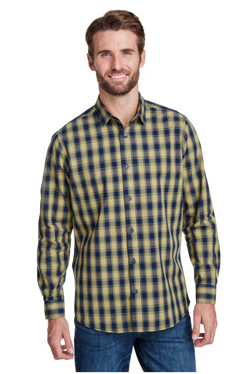 Men's Mulligan Check Long Sleeve Cotton Shirt (Camel / Navy)