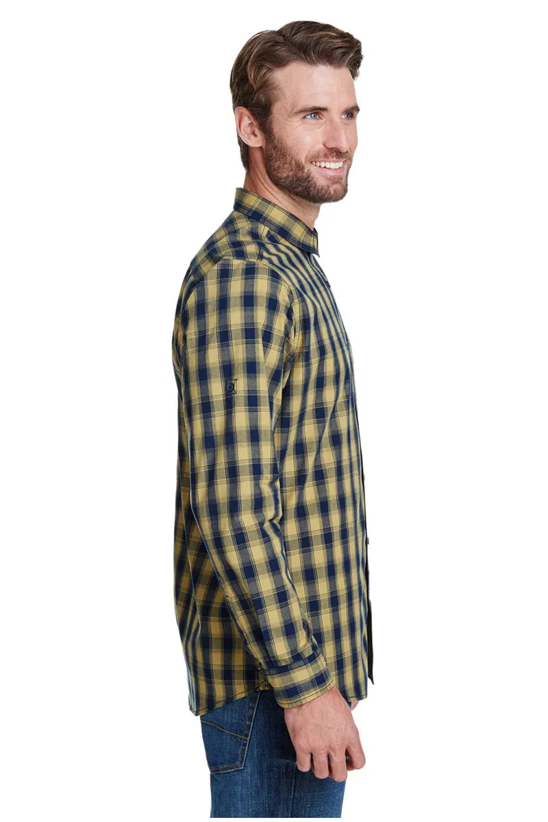 Men's Mulligan Check Long Sleeve Cotton Shirt (Camel / Navy)