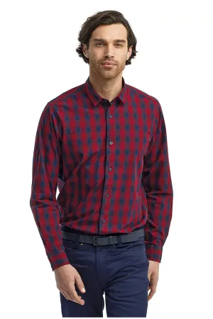 Men's Mulligan Check Long Sleeve Cotton Shirt (Red / Navy)