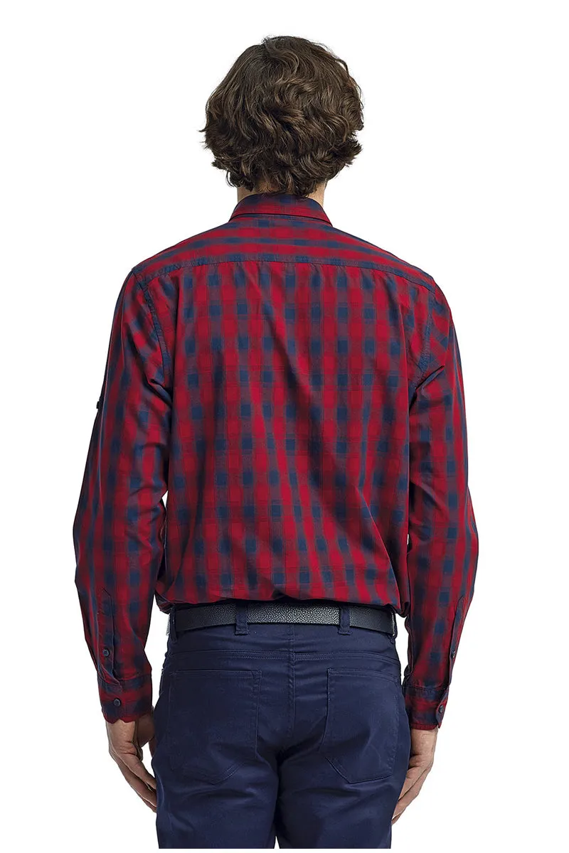 Men's Mulligan Check Long Sleeve Cotton Shirt (Red / Navy)