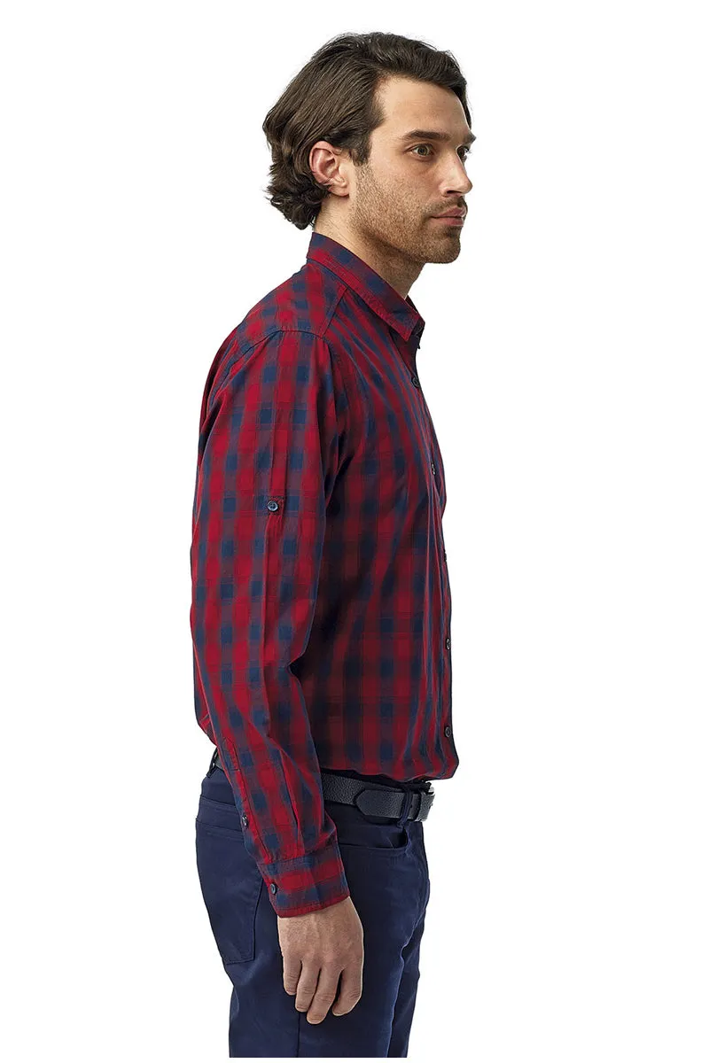 Men's Mulligan Check Long Sleeve Cotton Shirt (Red / Navy)