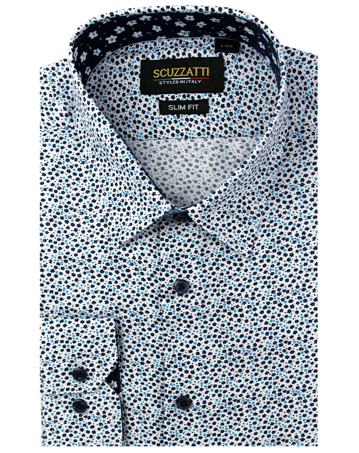 Men's Navy Flower Printed Slim Fit Shirt