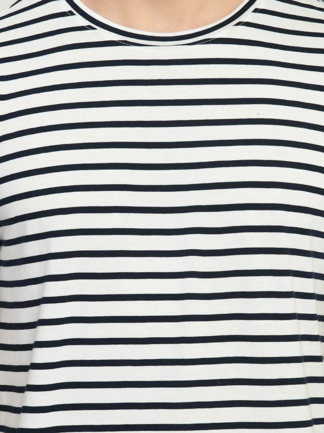 Men's Navy White Striped Round Neck T-Shirt