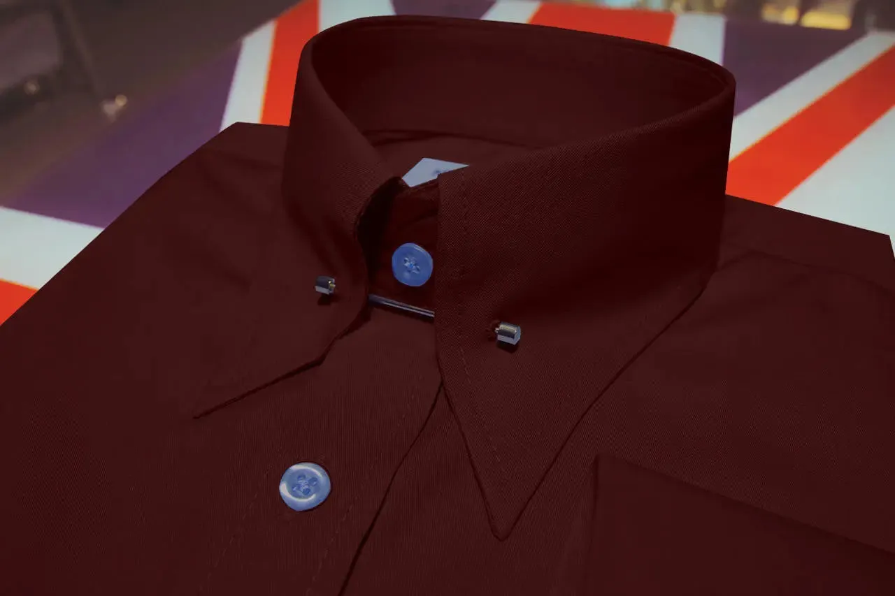 Men's Pin Collar Shirt - Burgundy Pin Collar Shirt