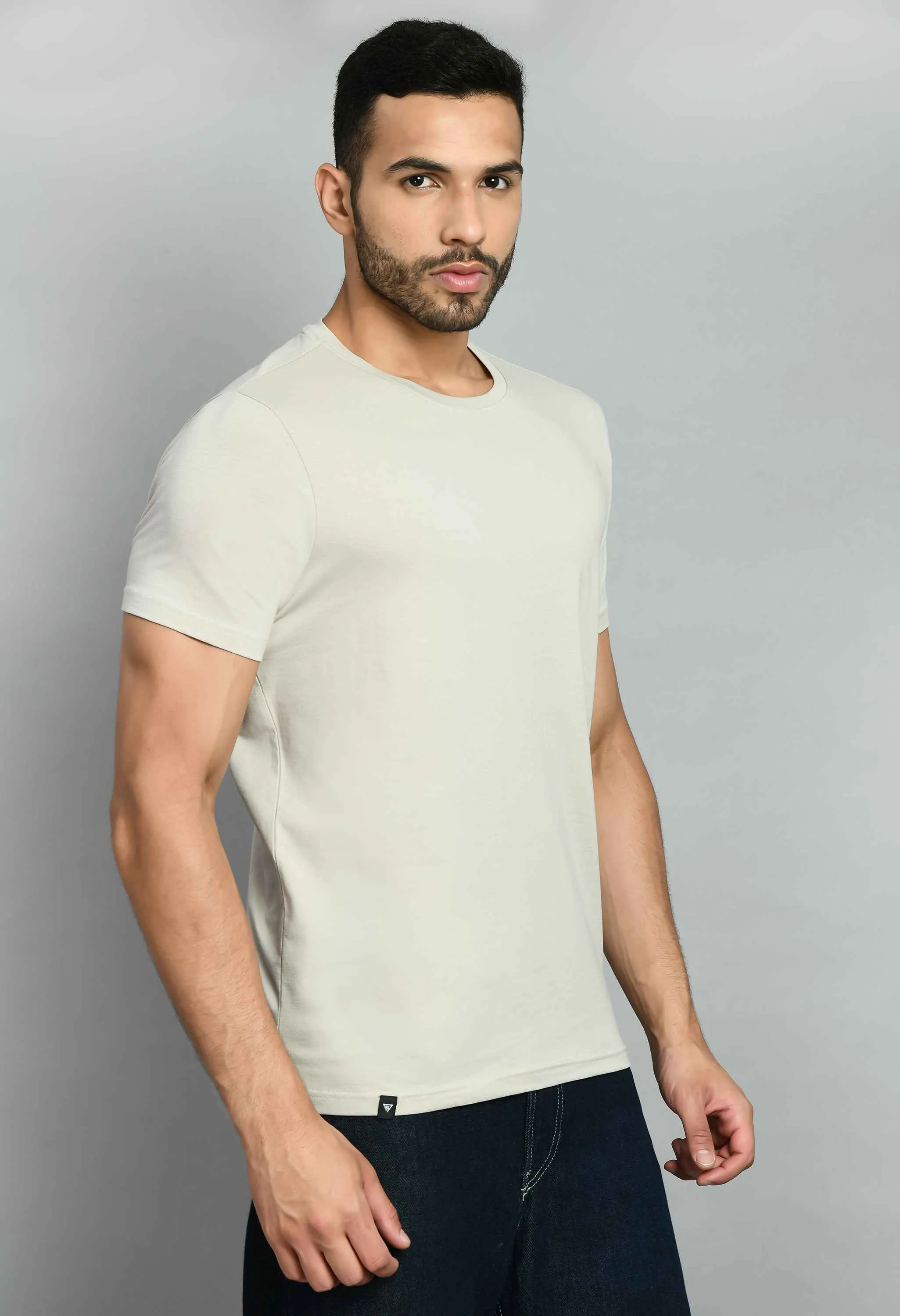 Men's Solid Beige Casual T-Shirt