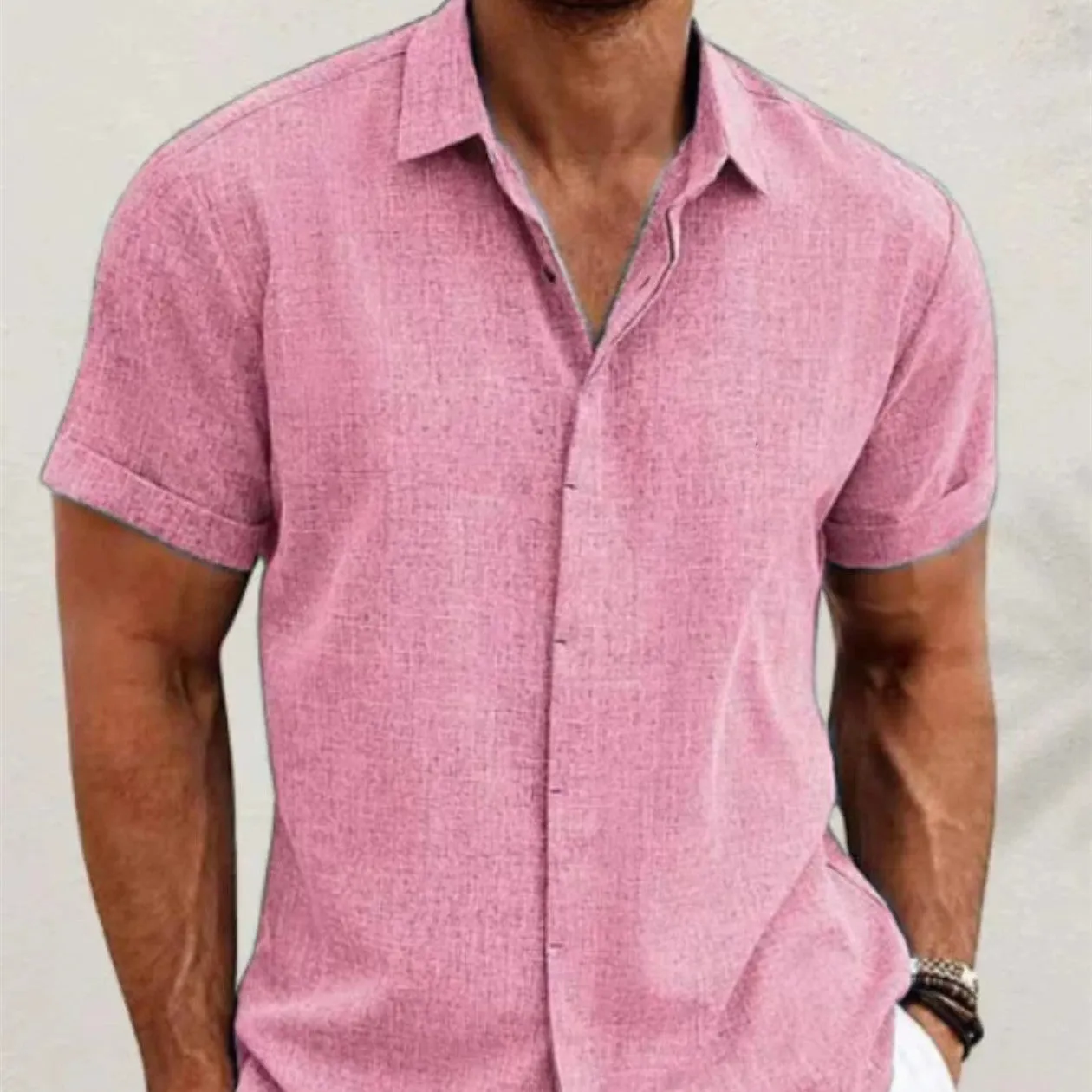 Men's Solid Color Loose Linen Short-sleeved T-shirt