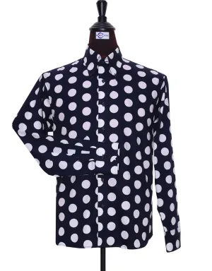 Mod Shirt | Large Dark Navy Blue Polka Dot Shirt