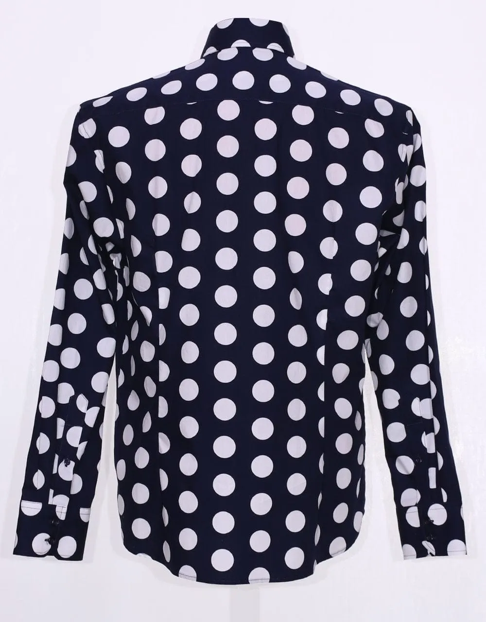 Mod Shirt | Large Dark Navy Blue Polka Dot Shirt