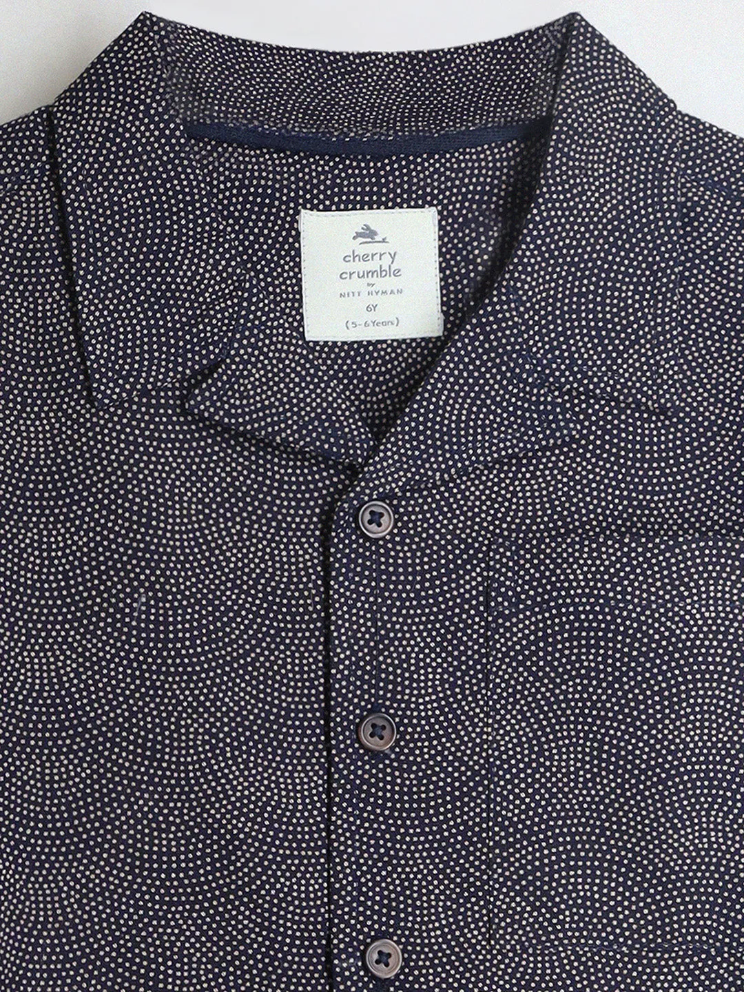 Navy & Beige Boys' Regular Length Polka Dots Camp Collar Shirt with Half Sleeves