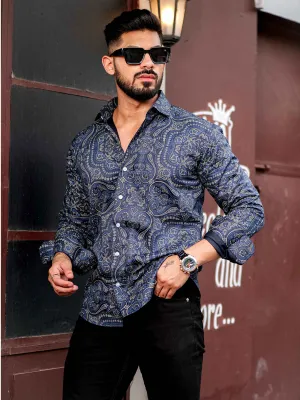 Navy Satin Print Premium Shirt