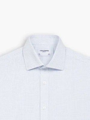 Non-Iron Blue Grid Check Twill Regular Fit Single Cuff Classic Collar Shirt