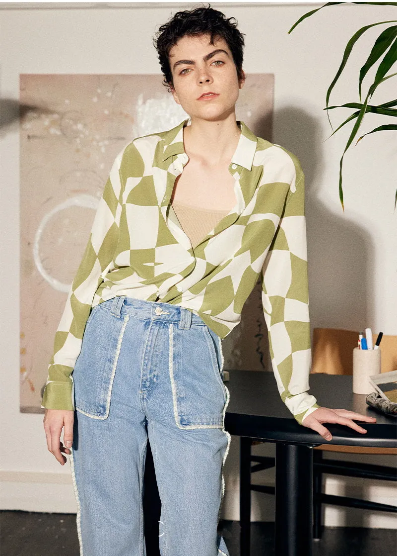 Nonothing |Luxurious real silk shirt in green print