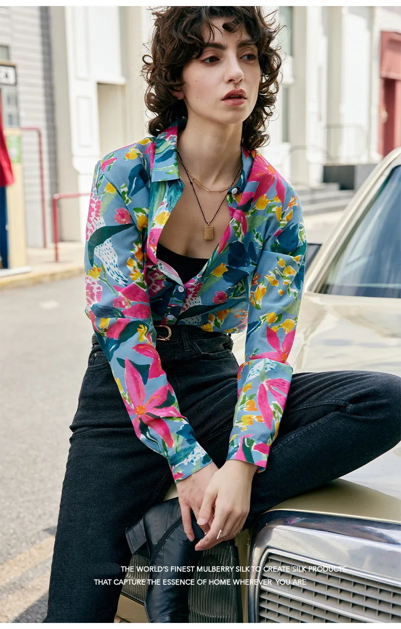 Nonothing|Women's silk & cotton blend long sleeves shirt in floral print