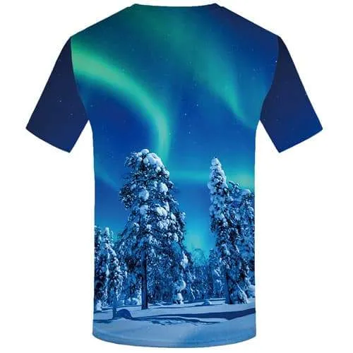 Northern Lights T shirts Men Forest Tshirts Novelty Russia Tshirt Printed Aurora Tshirts Casual Harajuku T-shirts Graphic