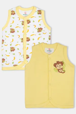 Oh Baby Cotton Interlock Knit Animal Print Sleeeveless T-Shirt Pack Of - 2 - Yellow & Assorted - Ts03