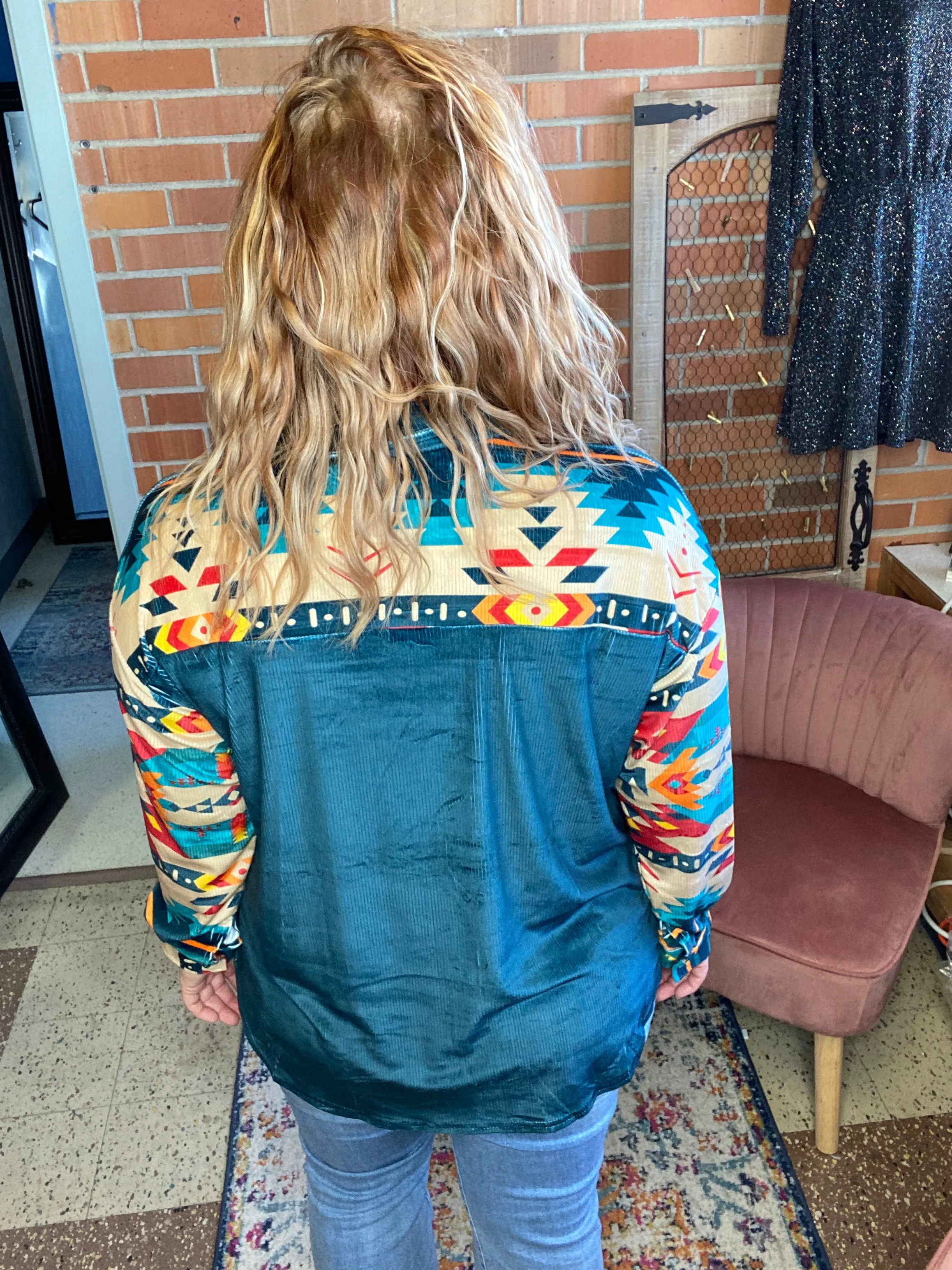 Ordinary Life Teal Aztec Shacket