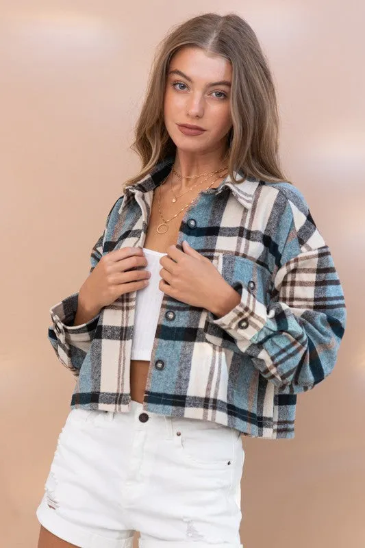 *Outlet* Missy Plaid Shacket (Teal)