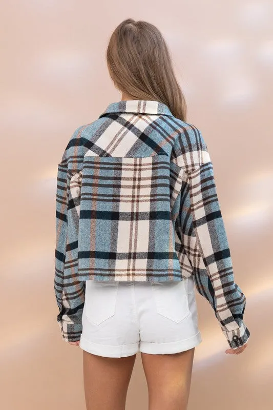 *Outlet* Missy Plaid Shacket (Teal)