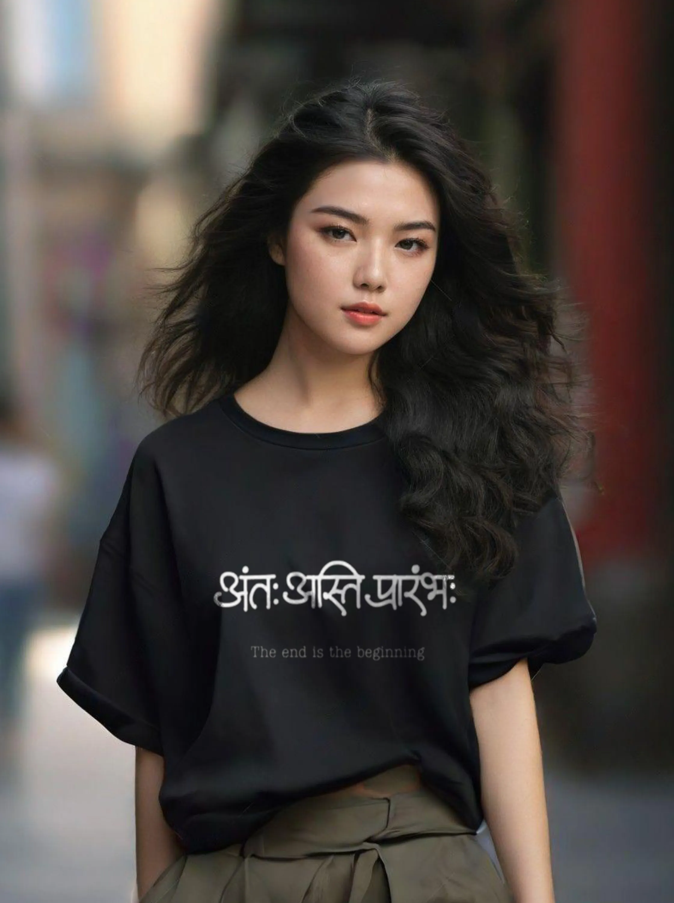 Oversized Black Women Cotton Tshirt - End is new beginning