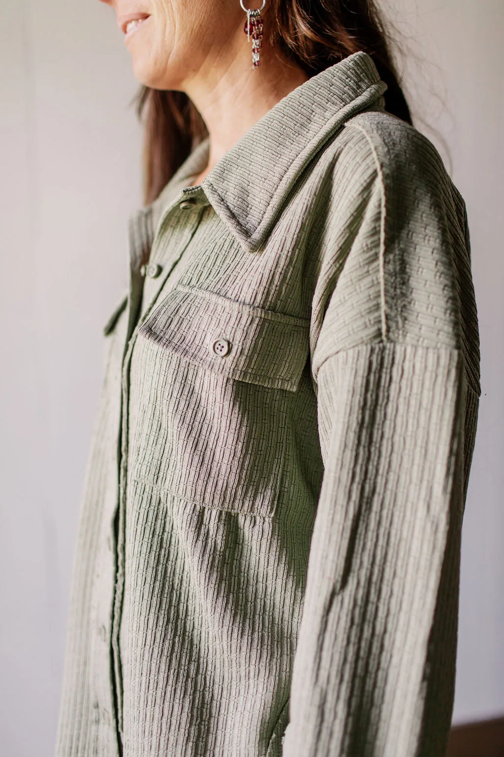 Oversized Casual Textured Knit Cozy Sage Shacket