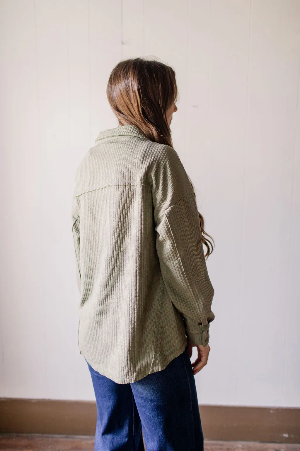 Oversized Casual Textured Knit Cozy Sage Shacket