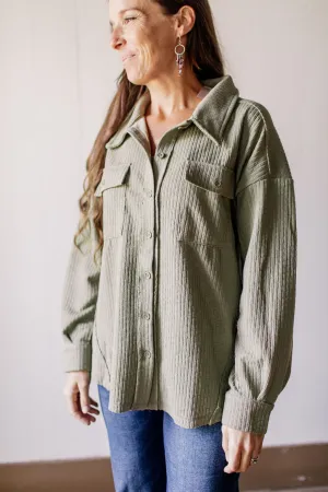 Oversized Casual Textured Knit Cozy Sage Shacket