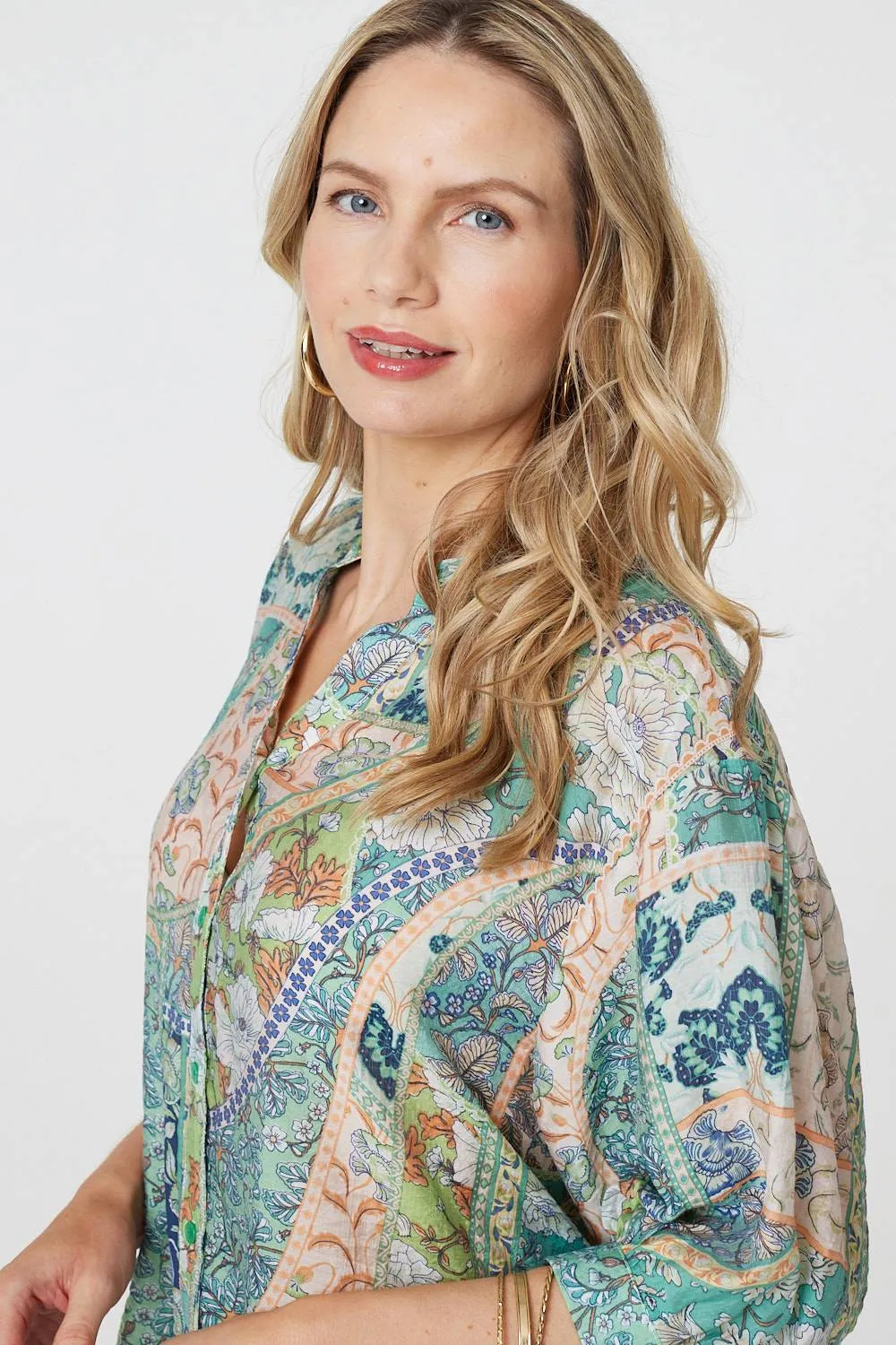 Paisley 3/4 Collarless Blouse