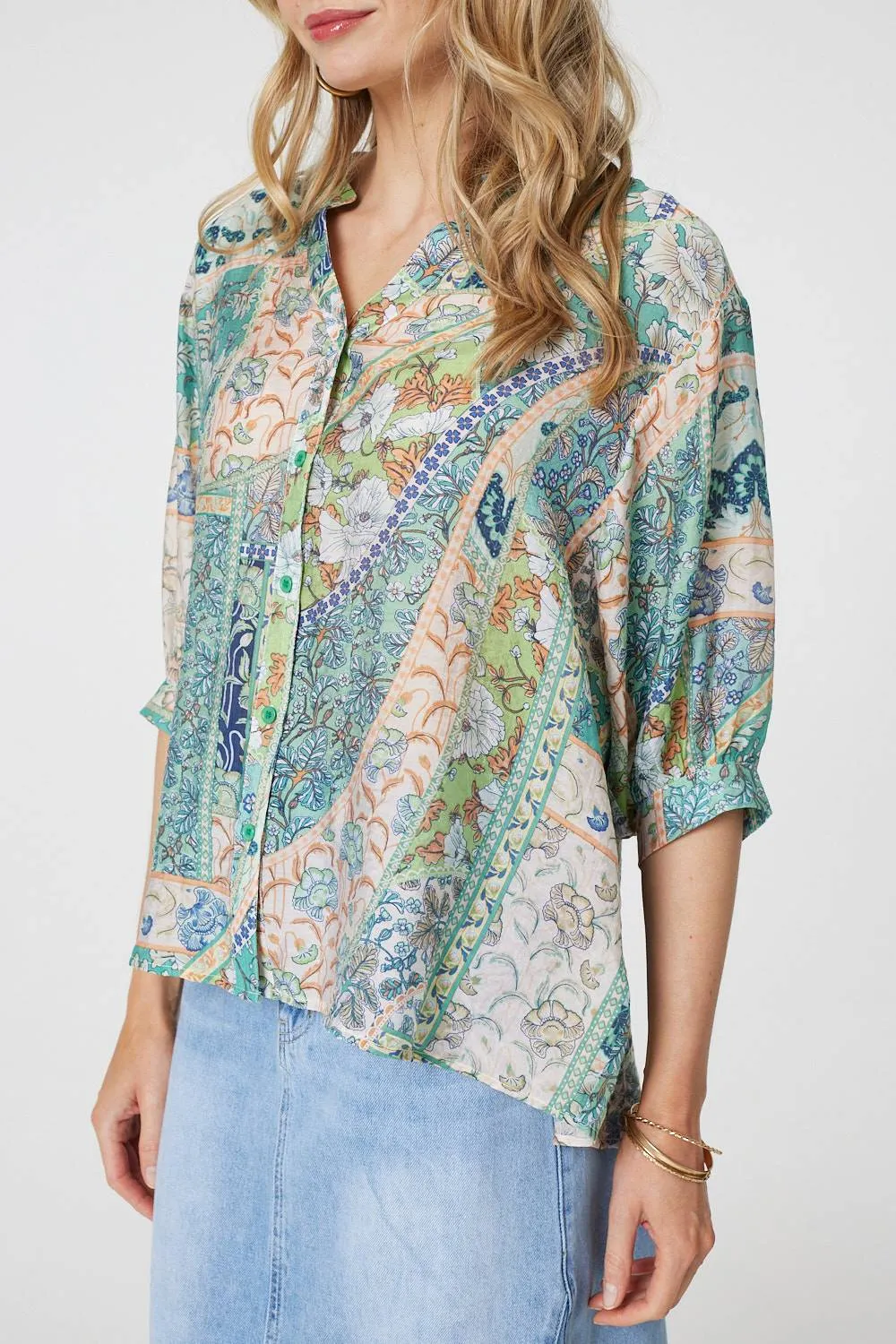 Paisley 3/4 Collarless Blouse