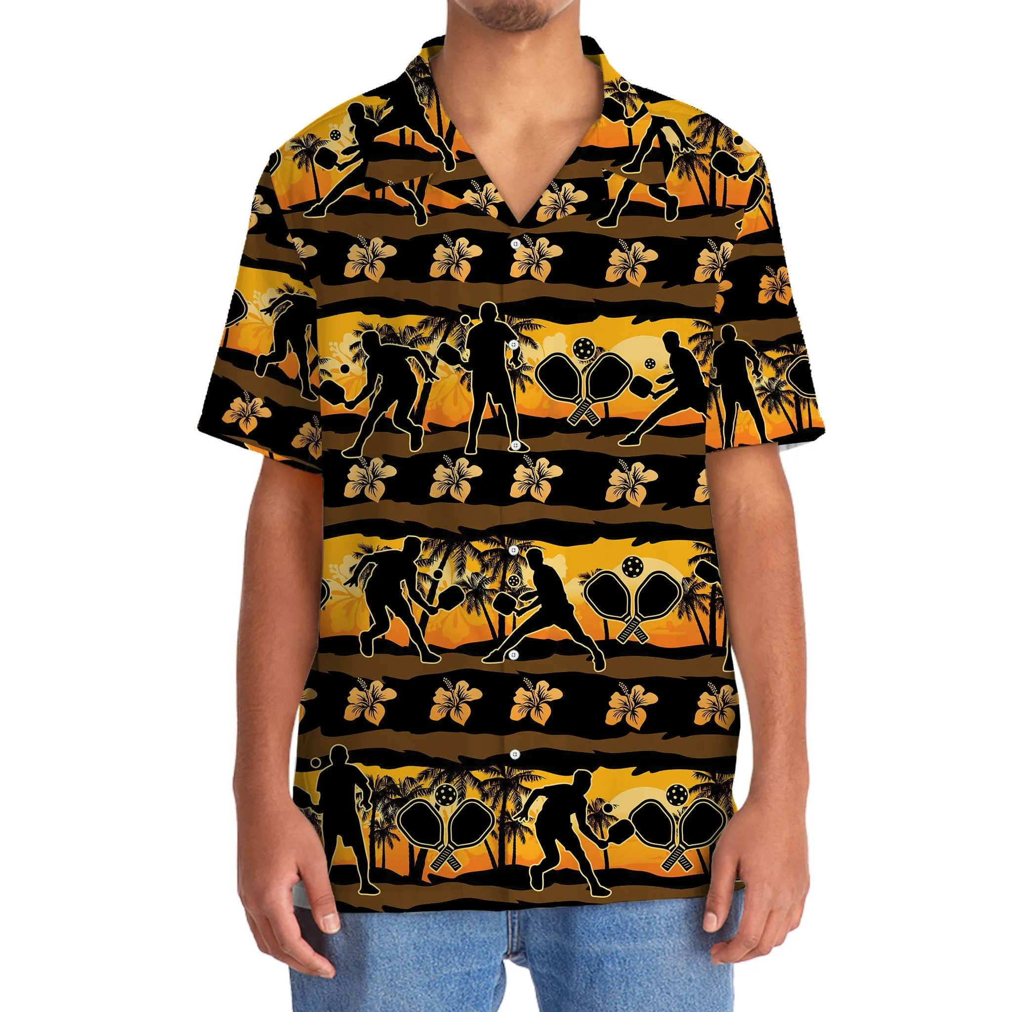 Pickleball Beach Hawaiian Shirt, Short Sleeve Summer Vacation Beach Shirts for men