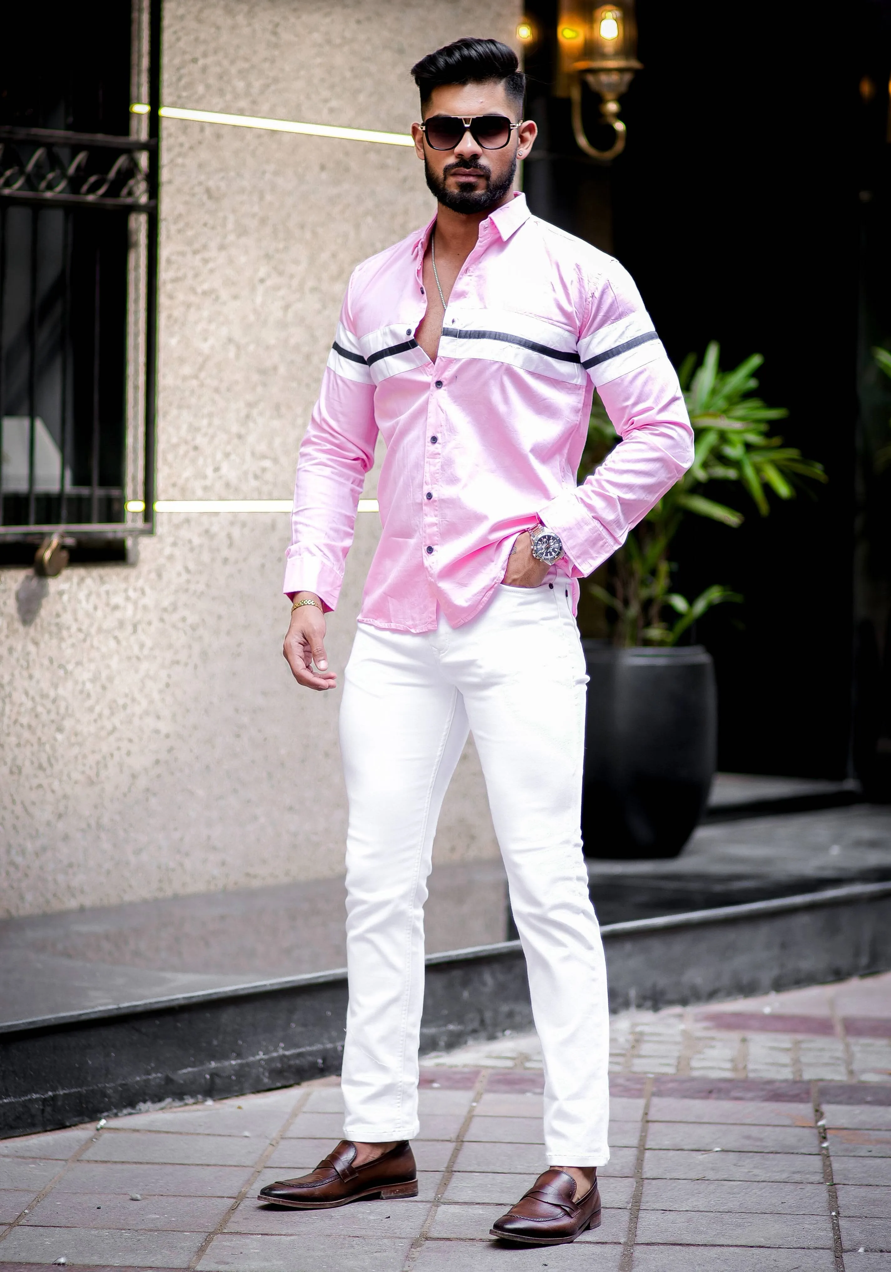 Pink Cotton Cut n Sew Cotton Designer Shirt For Men's