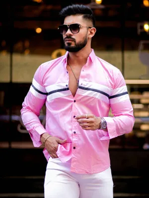 Pink Cotton Cut n Sew Cotton Designer Shirt For Men's