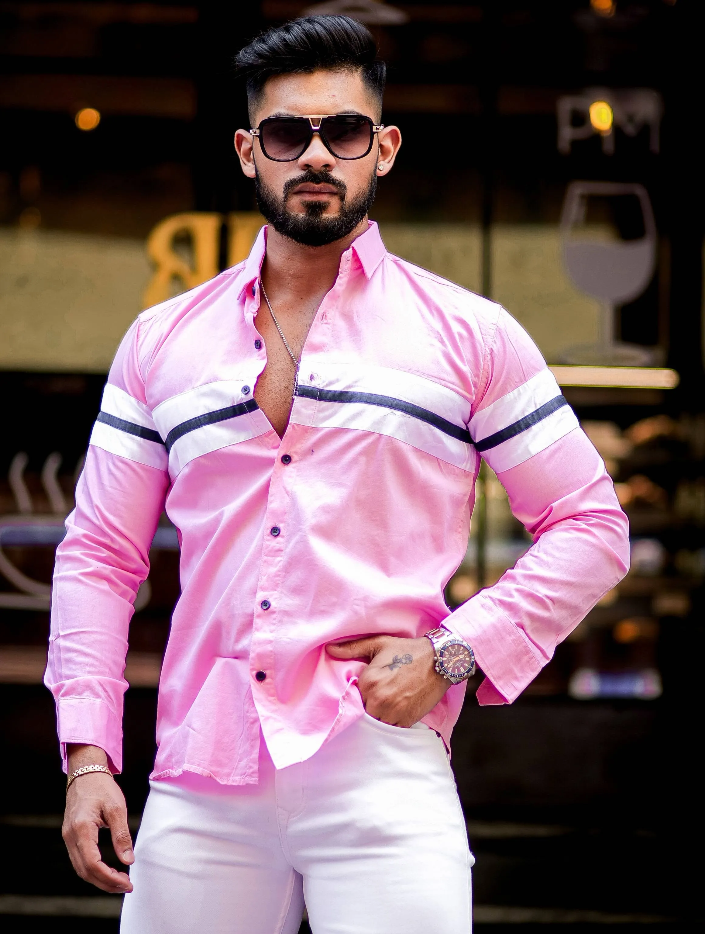 Pink Cotton Cut n Sew Cotton Designer Shirt For Men's