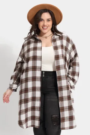 Plaid Button Down Pockets Long Coat