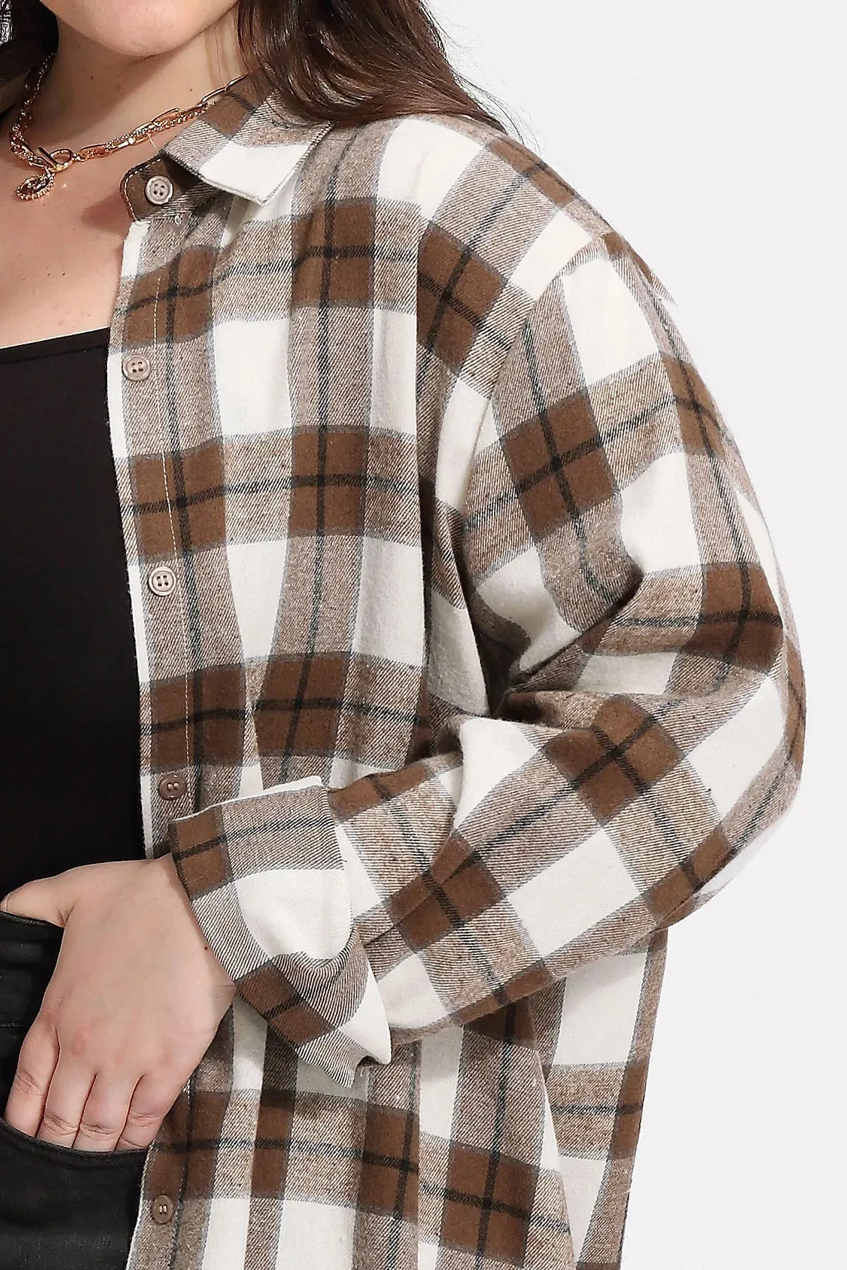 Plaid Button Down Pockets Long Coat