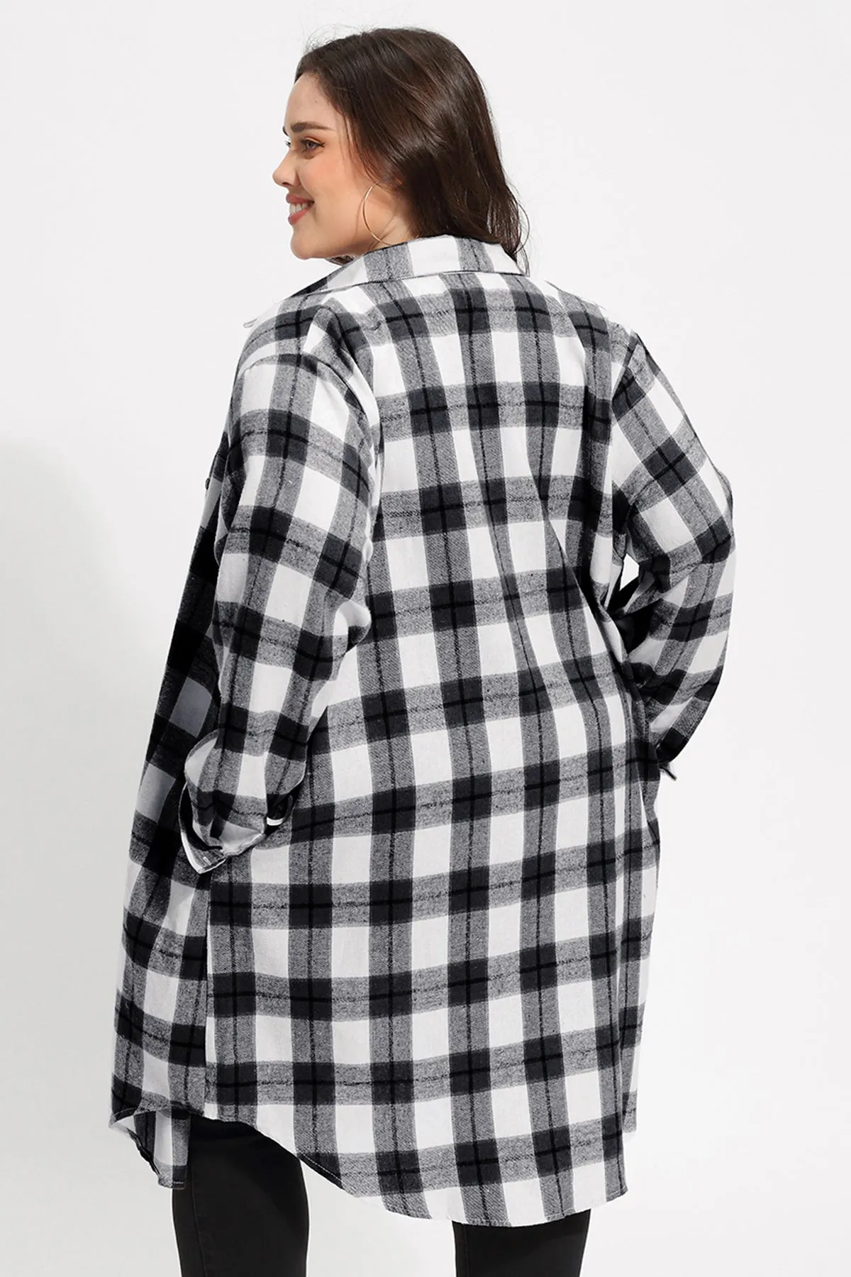 Plaid Button Down Pockets Long Coat