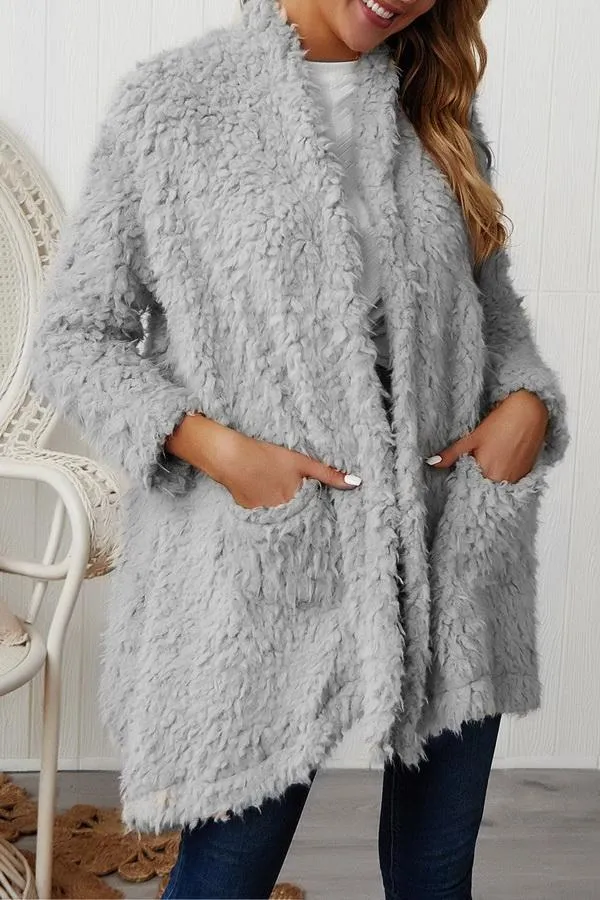 Plush Long Sleeve Irregular Coat