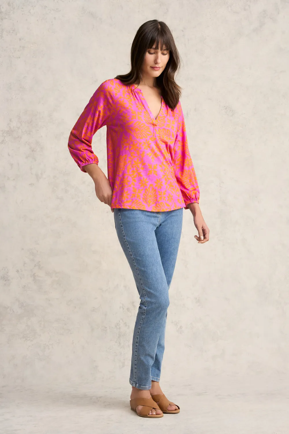 Printed Jersey Top - Pink Orange Print