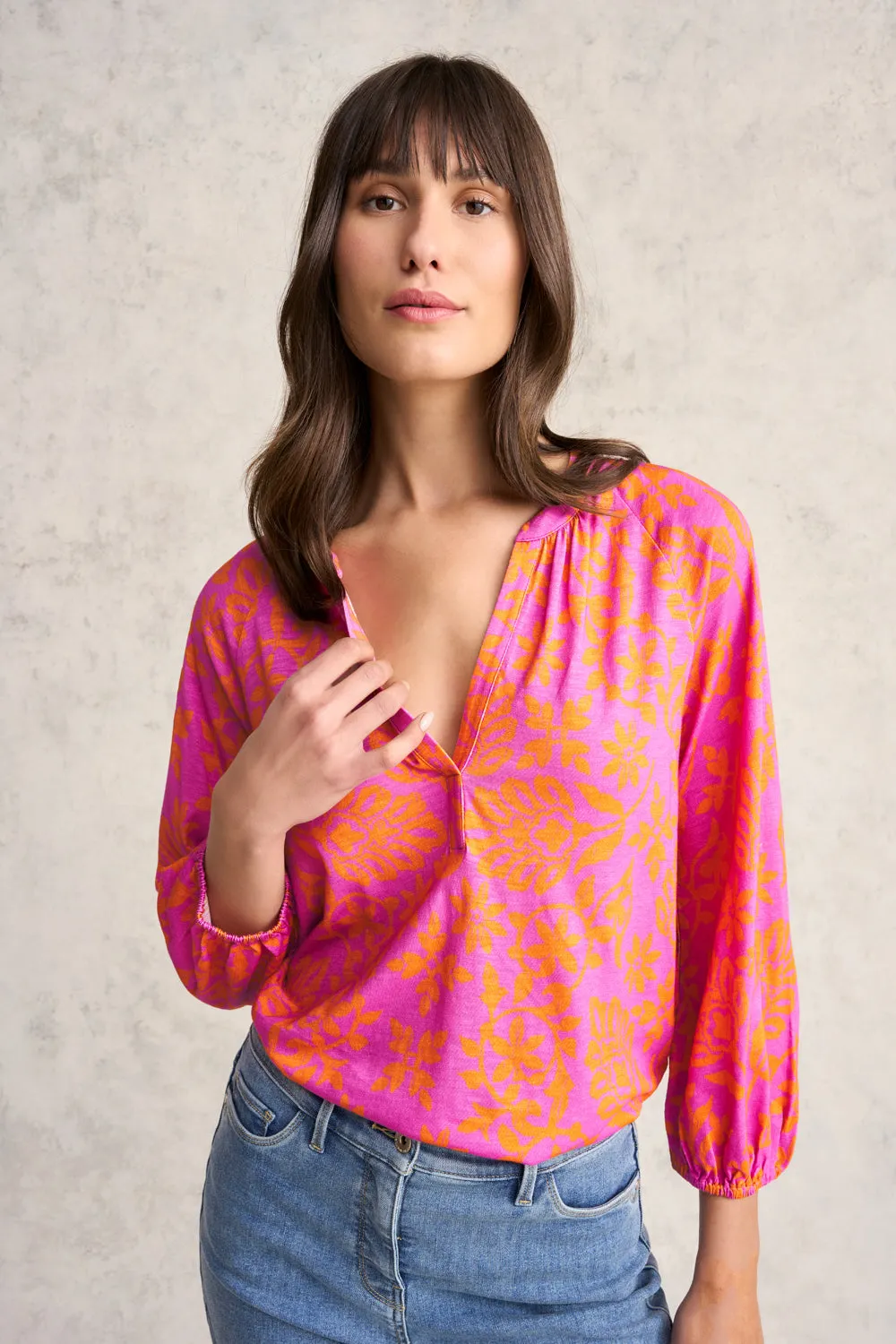 Printed Jersey Top - Pink Orange Print