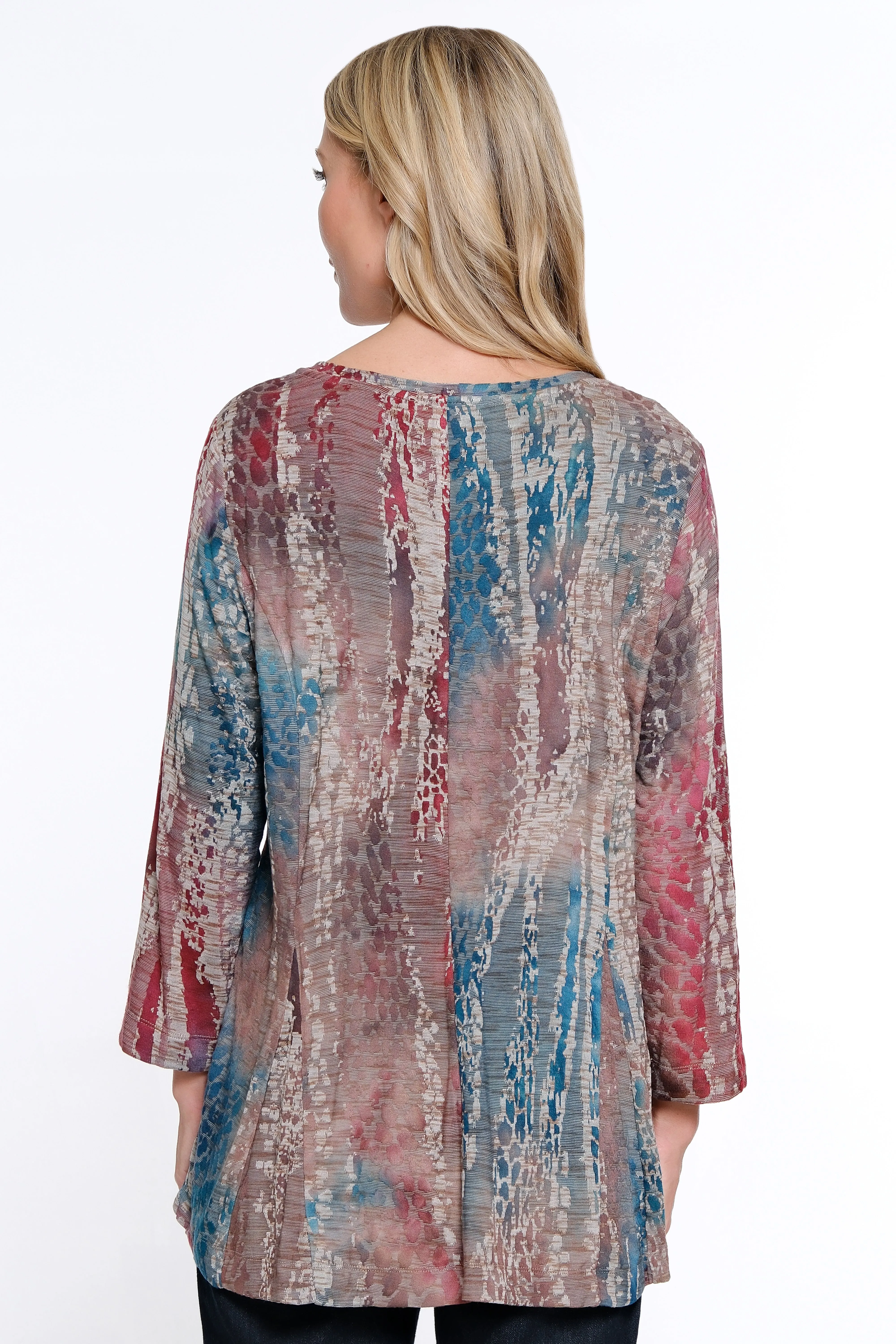 Printed Woven Burnout Button Front Tunic - Multi