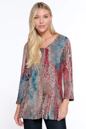 Printed Woven Burnout Button Front Tunic - Multi