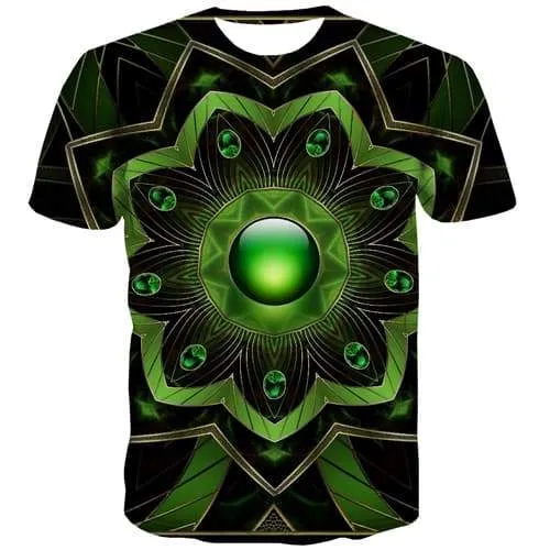 Psychedelic T shirts Men Metal Tshirt Anime Geometric T-shirts Graphic Green Tshirt Printed Gothic Tshirts Casual Short Sleeve