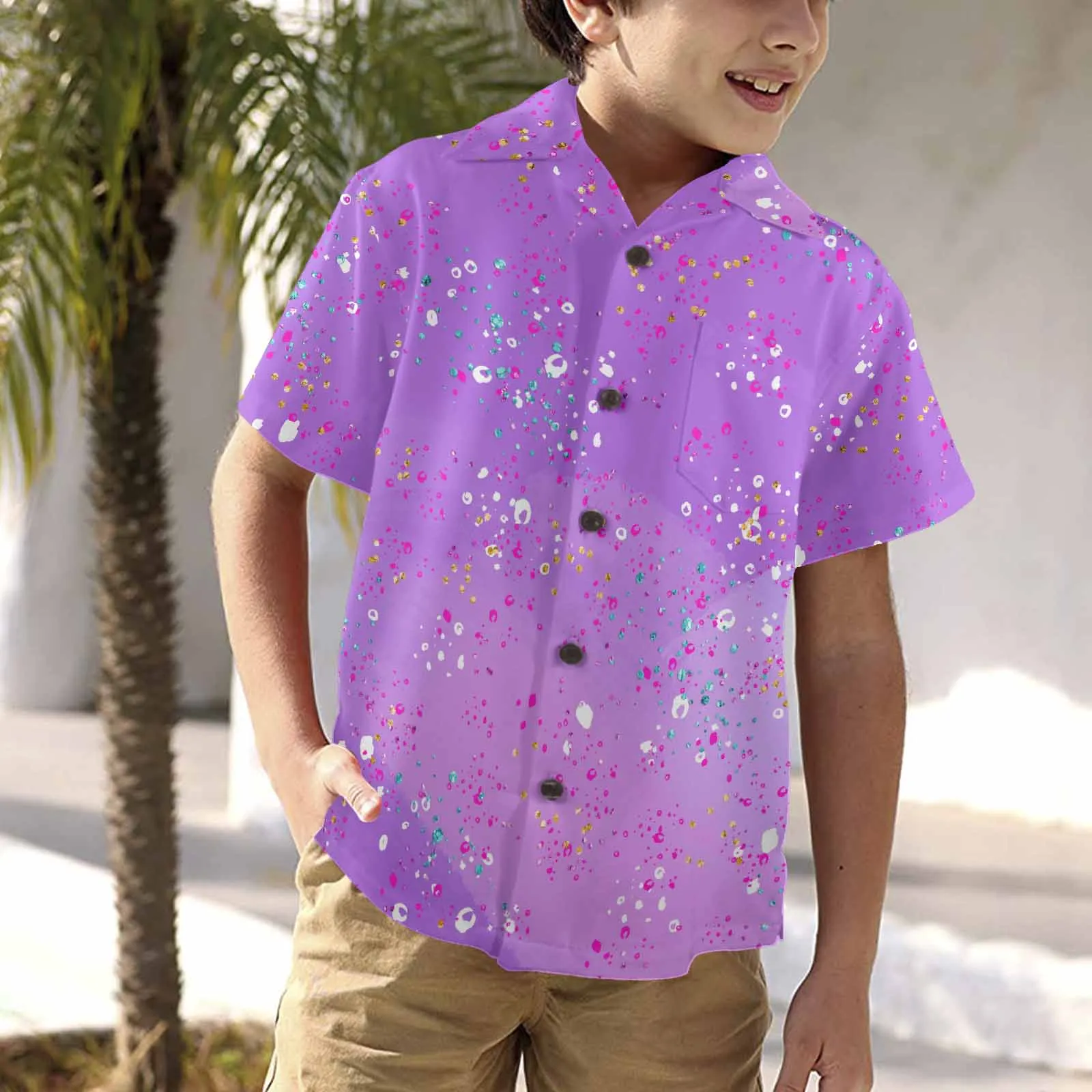 Purple Splash  Little Boys Hawaiian Shirt