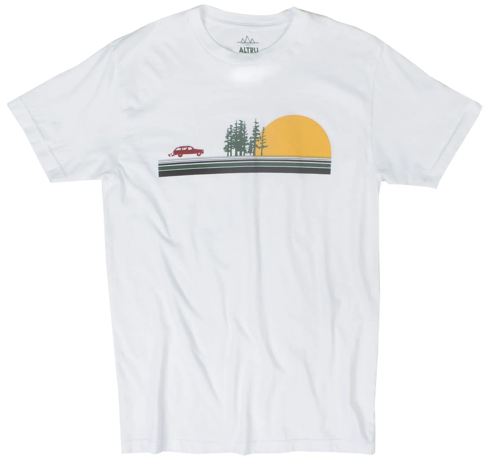 Road Trip Setting Sun Striped white graphic tee