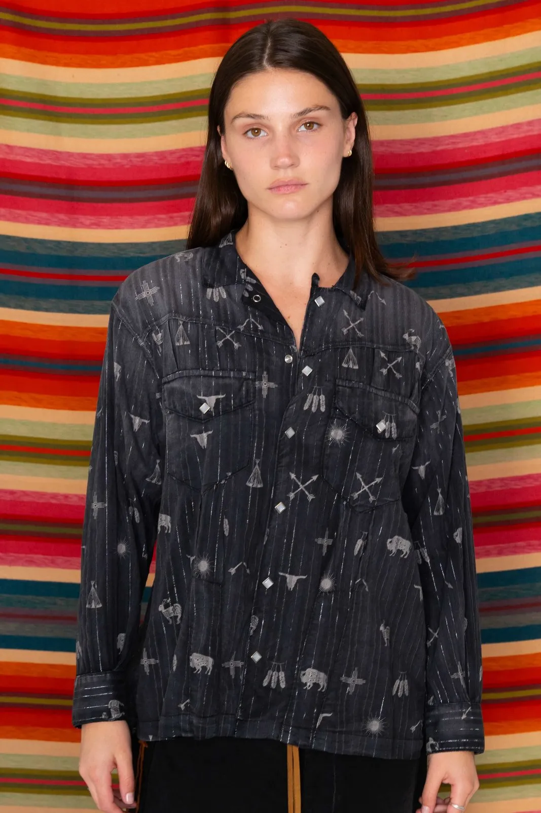 Roger's Shirt Southwest Cotton Lurex Smoke Black