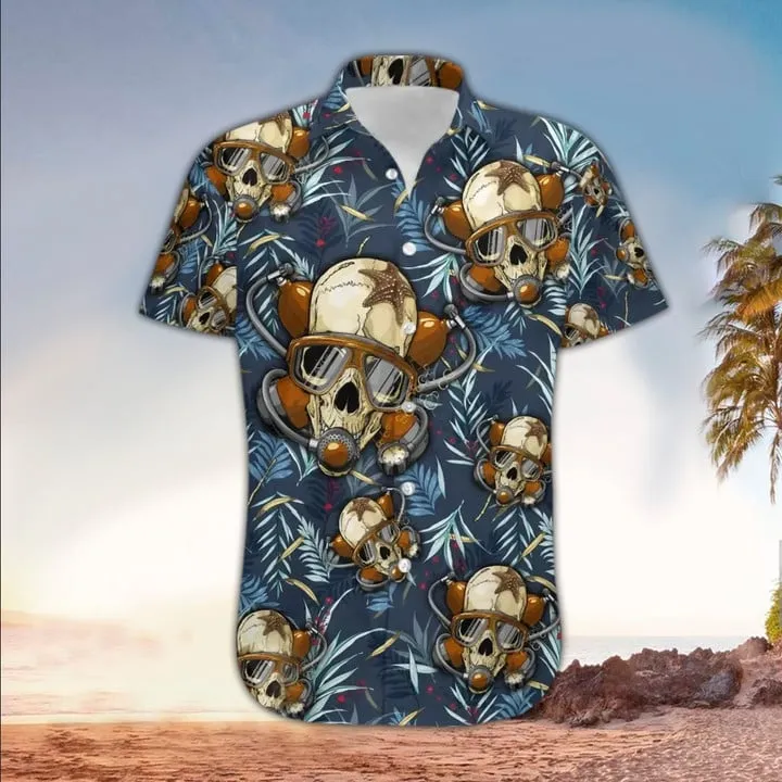 Scuba driving skull Hawaiian Shirt, Perfect Scuba Clothing