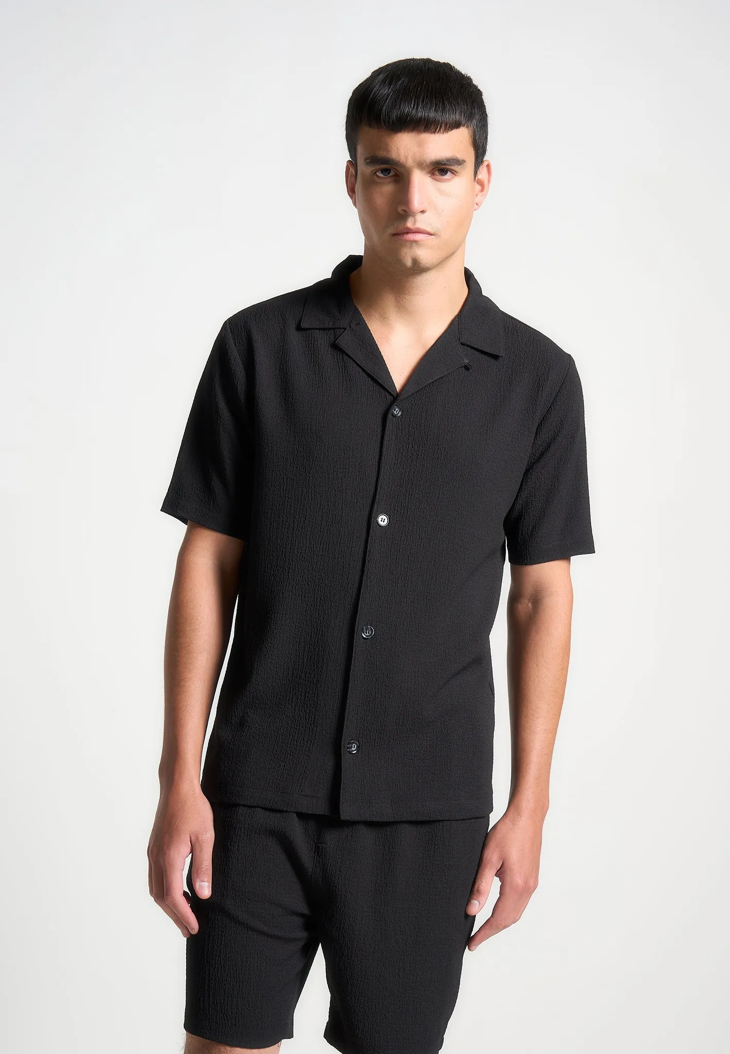 Seersucker Revere Shirt - Black