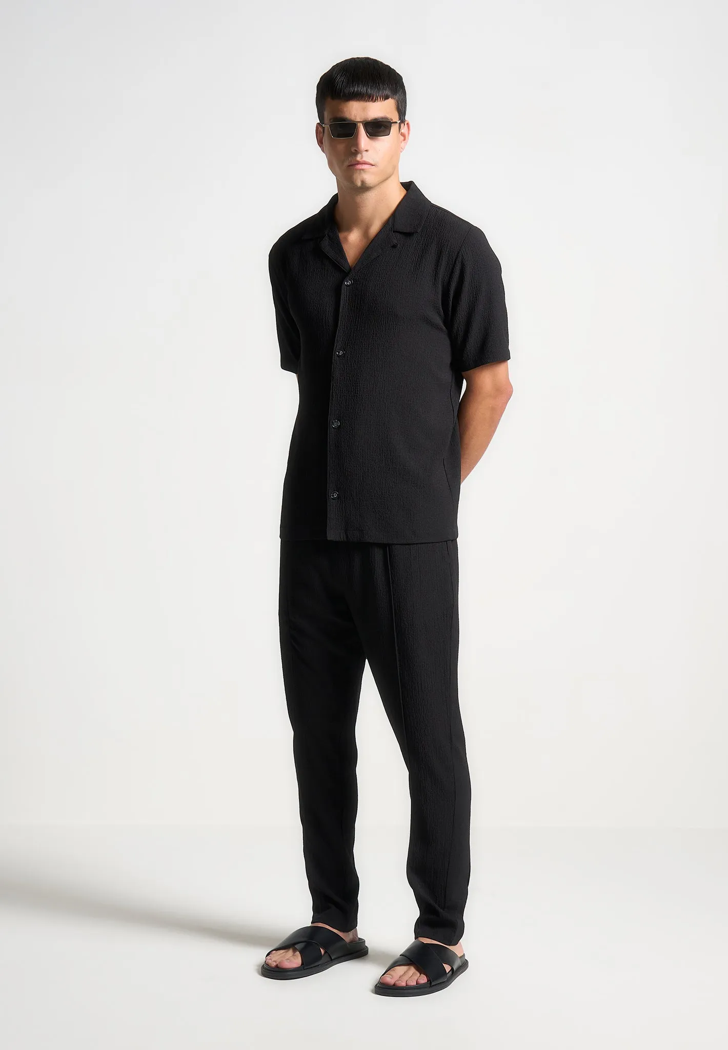 Seersucker Revere Shirt - Black