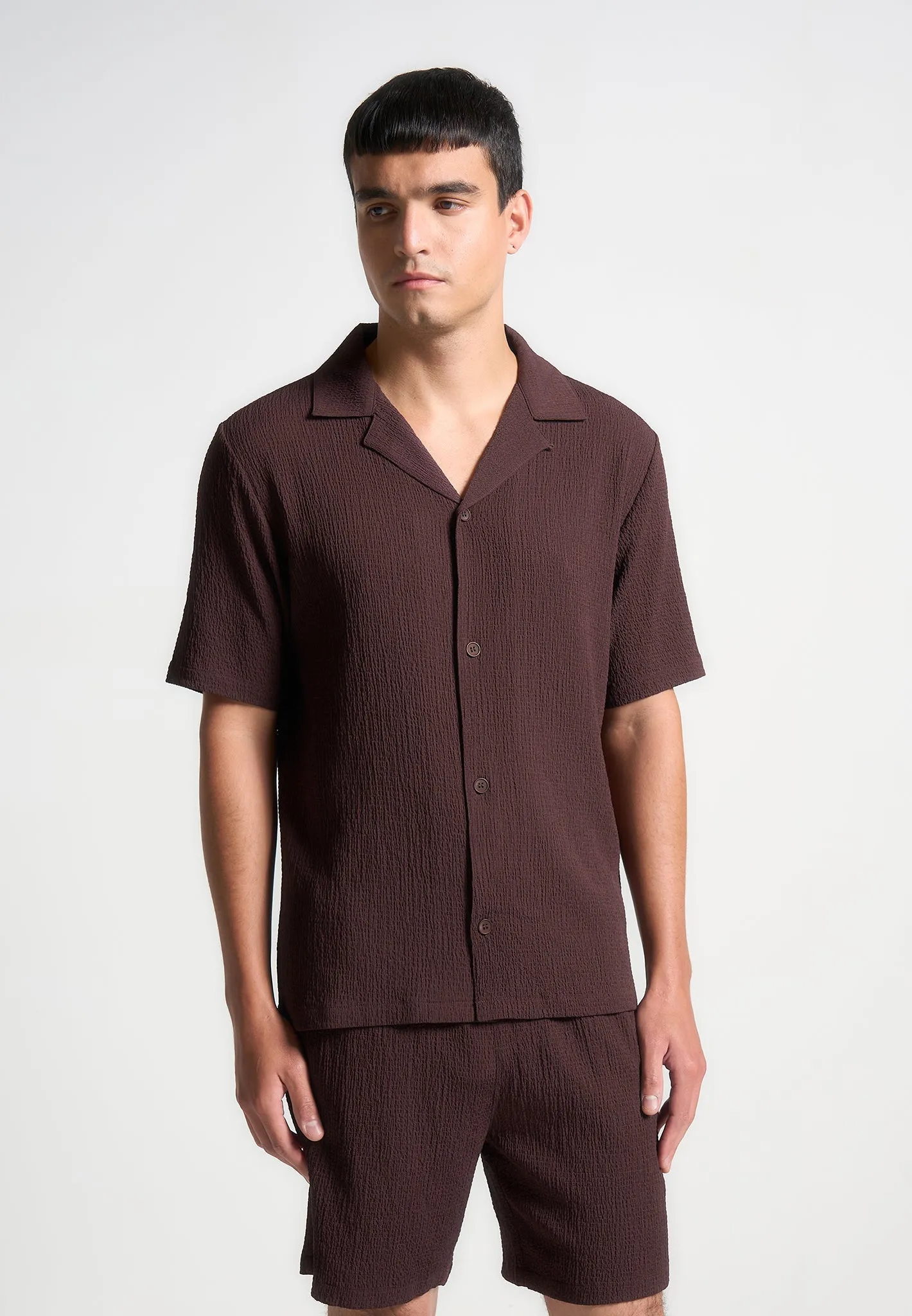 Seersucker Revere Shirt - Brown