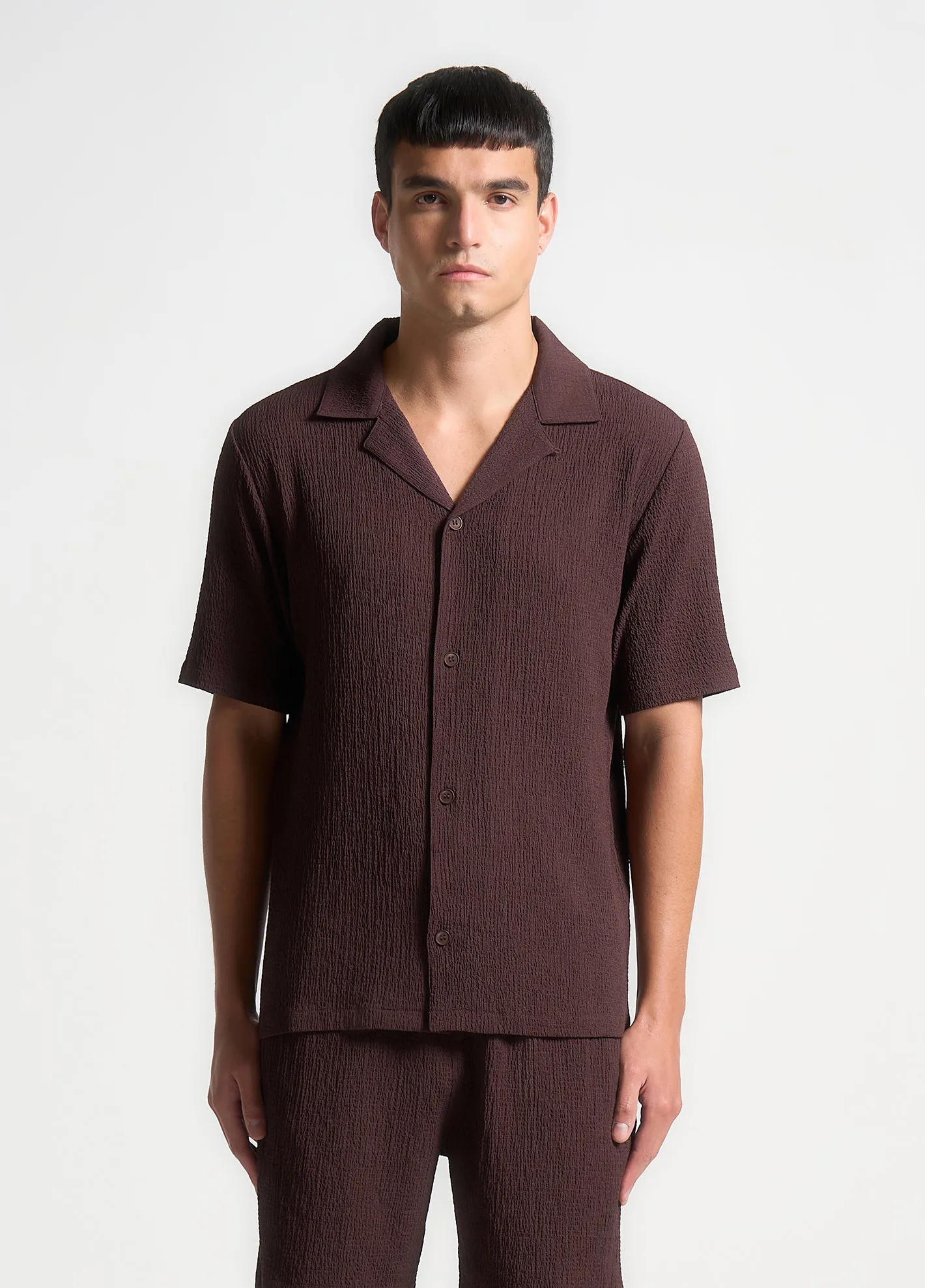 Seersucker Revere Shirt - Brown