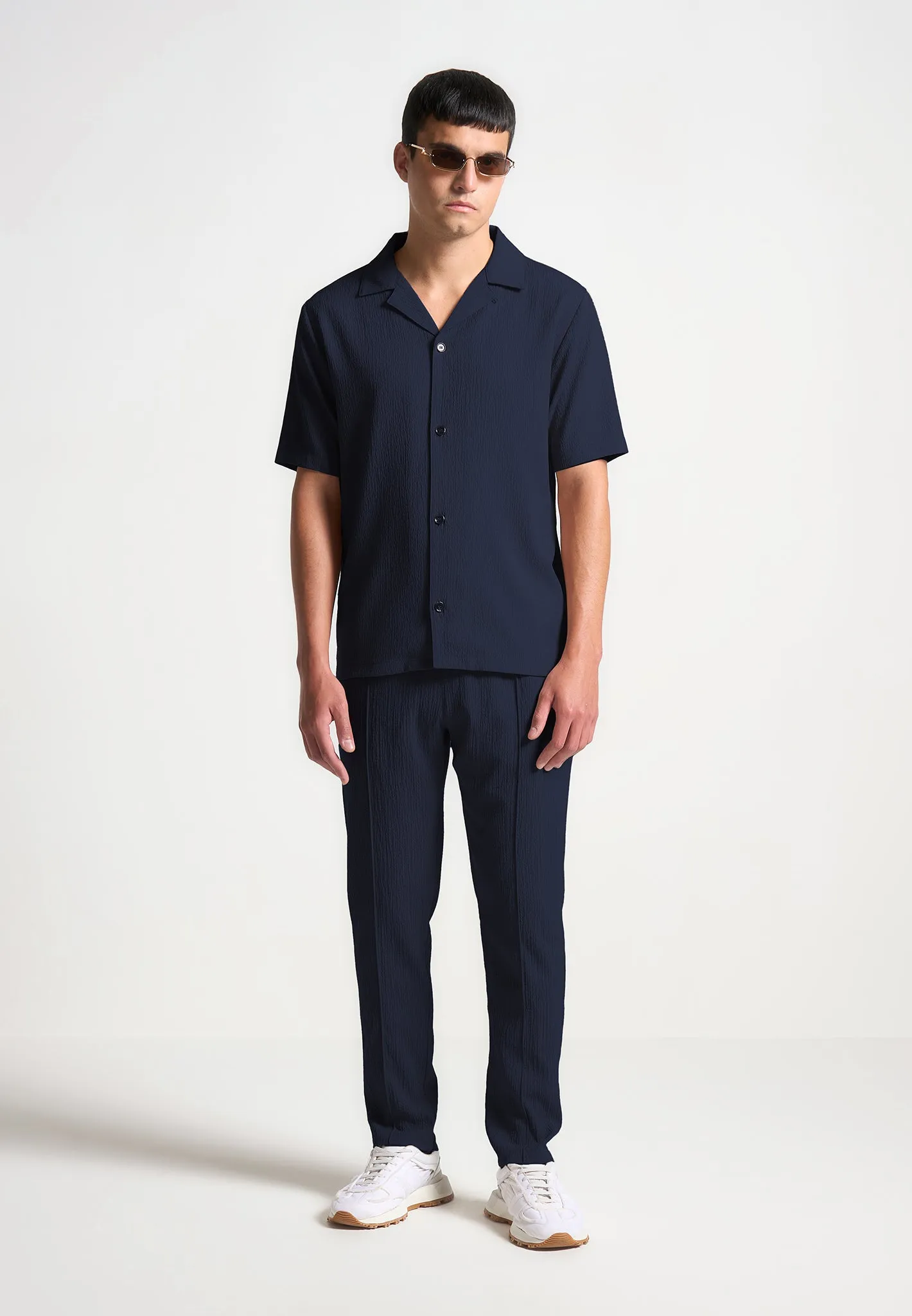 Seersucker Revere Shirt - Navy